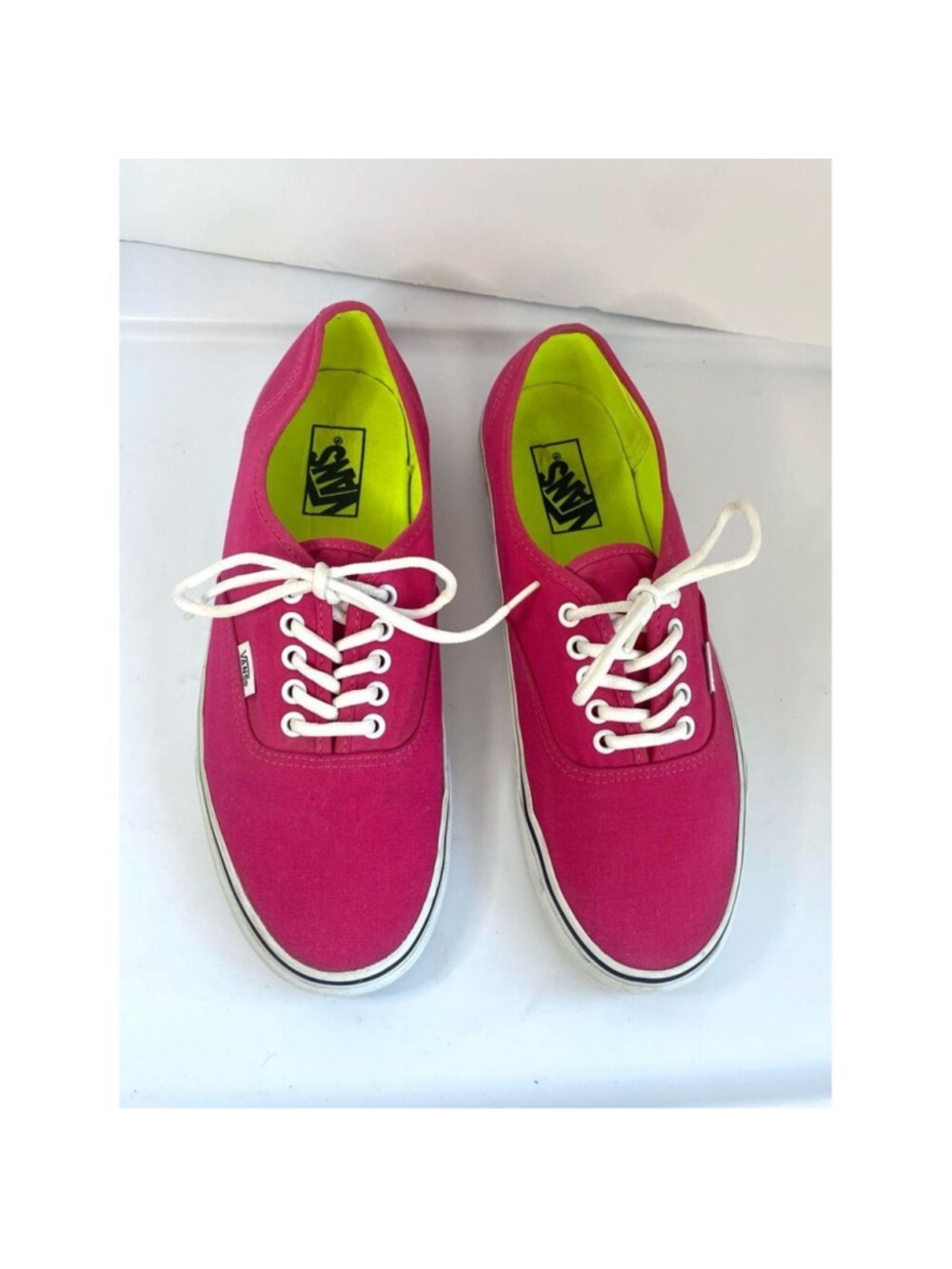 Vans Authentic Canvas Sneakers Shoes Hot Pink w/ Neon Laces - Picture 4 of 7